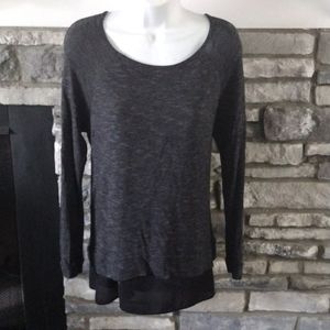 Gray scoop neck lightweight knitted sweater black sheer sheath underneath Large